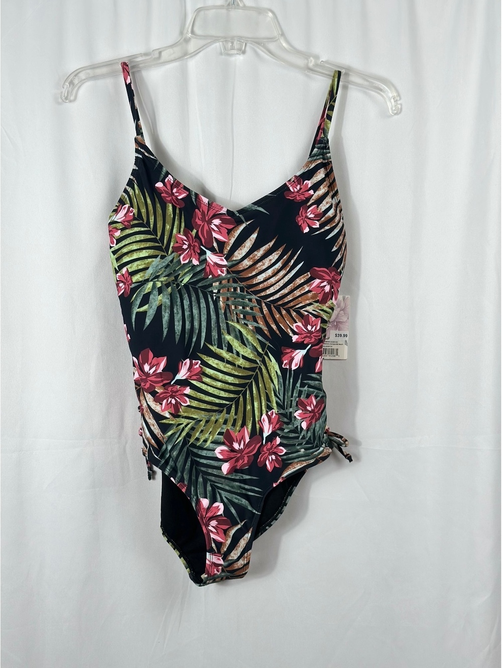 Kensie Black Multi Tropical Floral One-Piece Swimsuit Small